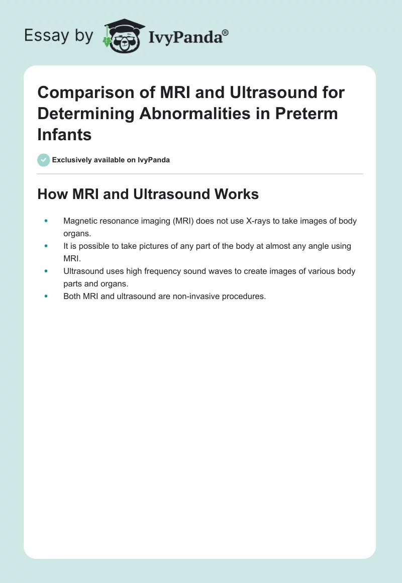 MRI and Ultrasound for Determining Abnormalities in Preterm Infants. Page 1