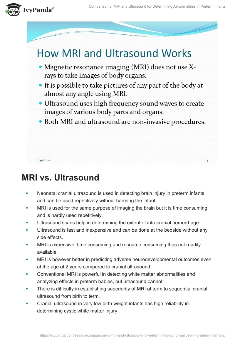 MRI and Ultrasound for Determining Abnormalities in Preterm Infants. Page 2