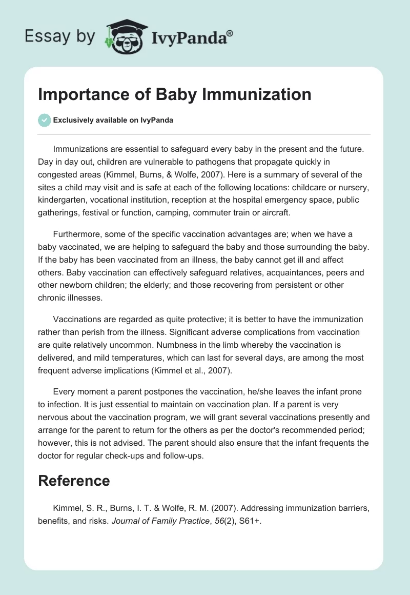 Importance of Baby Immunization. Page 1