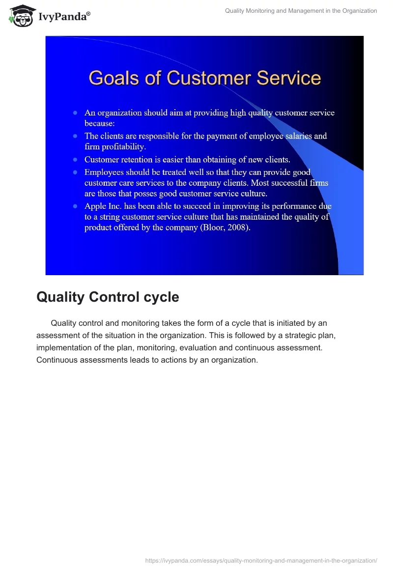 Quality Monitoring and Management in the Organization. Page 3