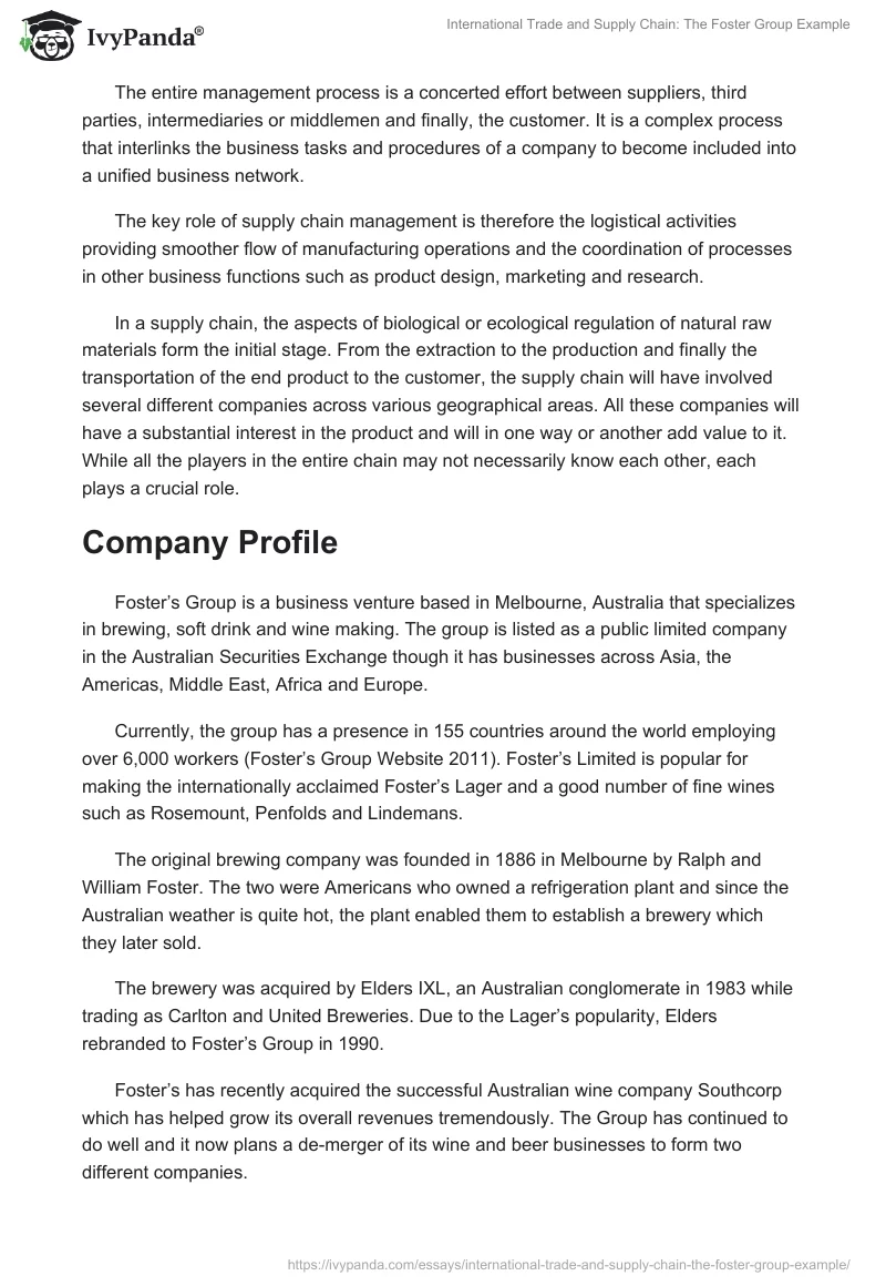 International Trade and Supply Chain: The Foster Group Example. Page 2