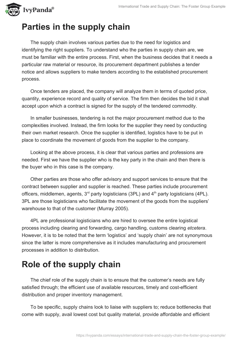 International Trade and Supply Chain: The Foster Group Example. Page 4