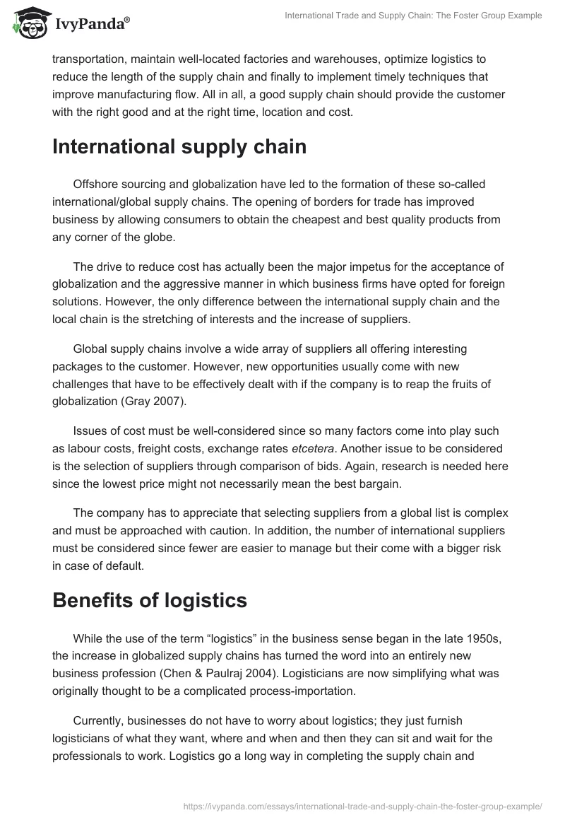 International Trade and Supply Chain: The Foster Group Example. Page 5
