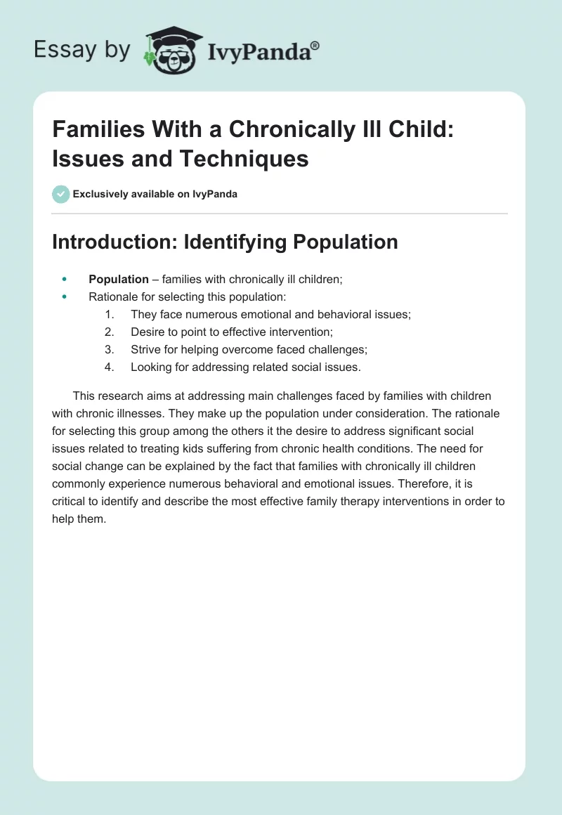 Families With a Chronically Ill Child: Issues and Techniques. Page 1