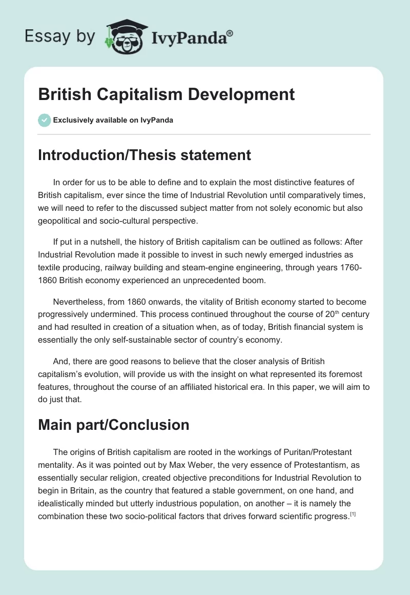 British Capitalism Development. Page 1