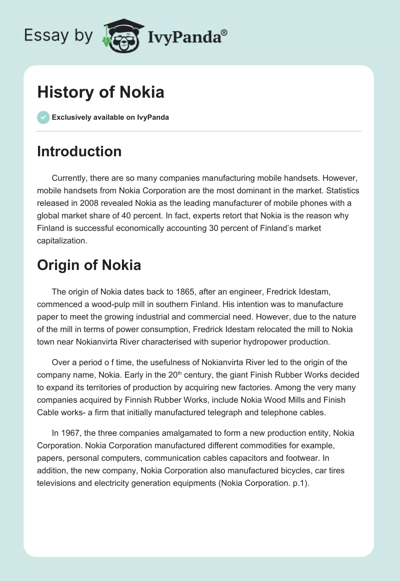 History of Nokia. Page 1