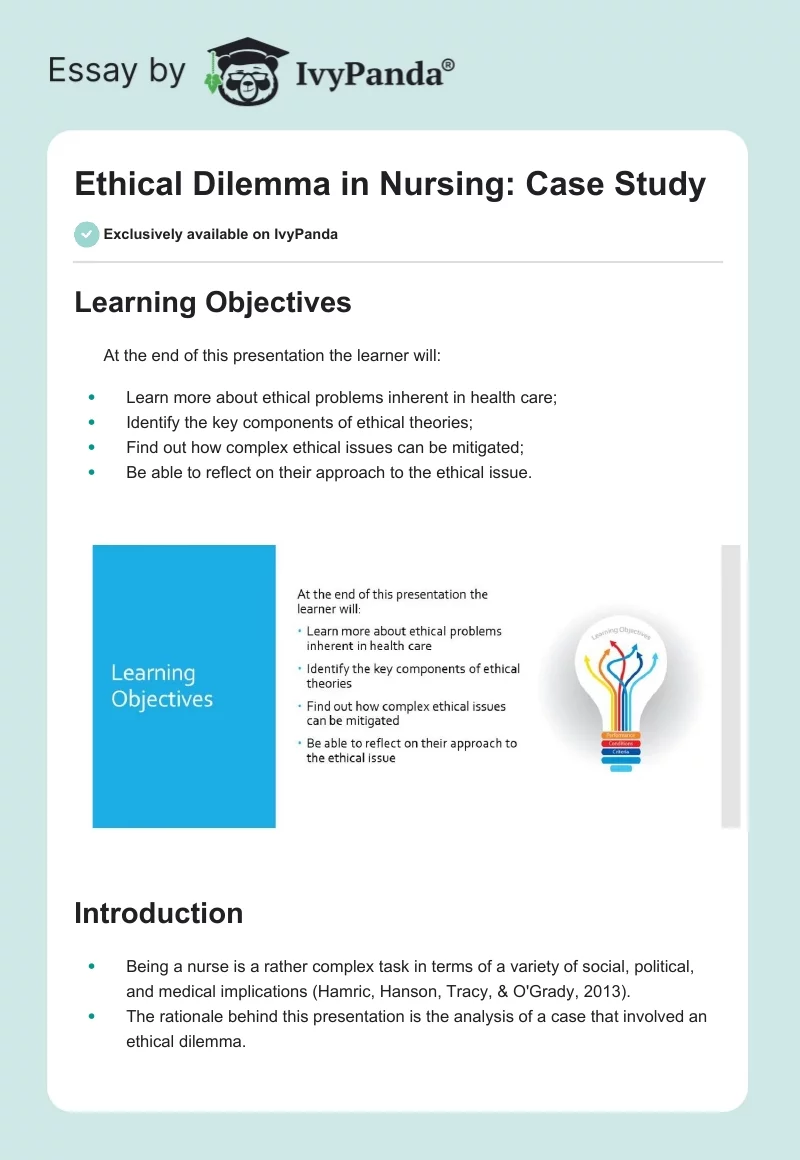 Ethical Dilemma in Nursing: Case Study. Page 1