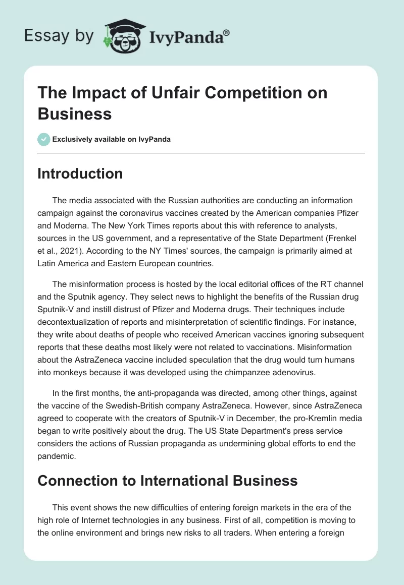 The Impact of Unfair Competition on Business. Page 1