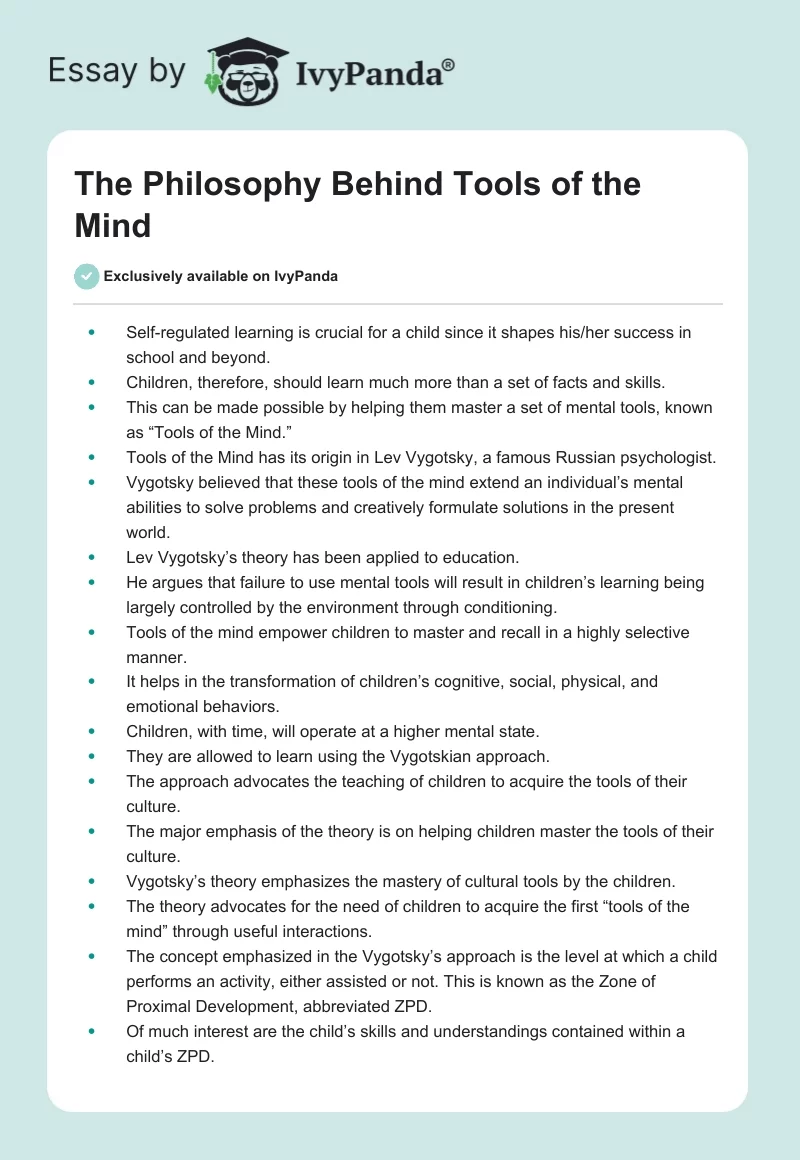 The Philosophy Behind Tools of the Mind. Page 1