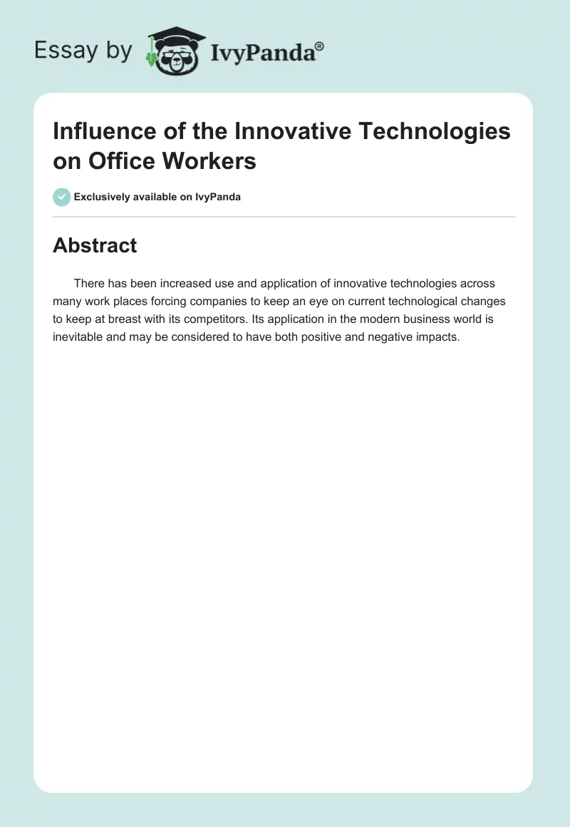 Influence of the Innovative Technologies on Office Workers. Page 1