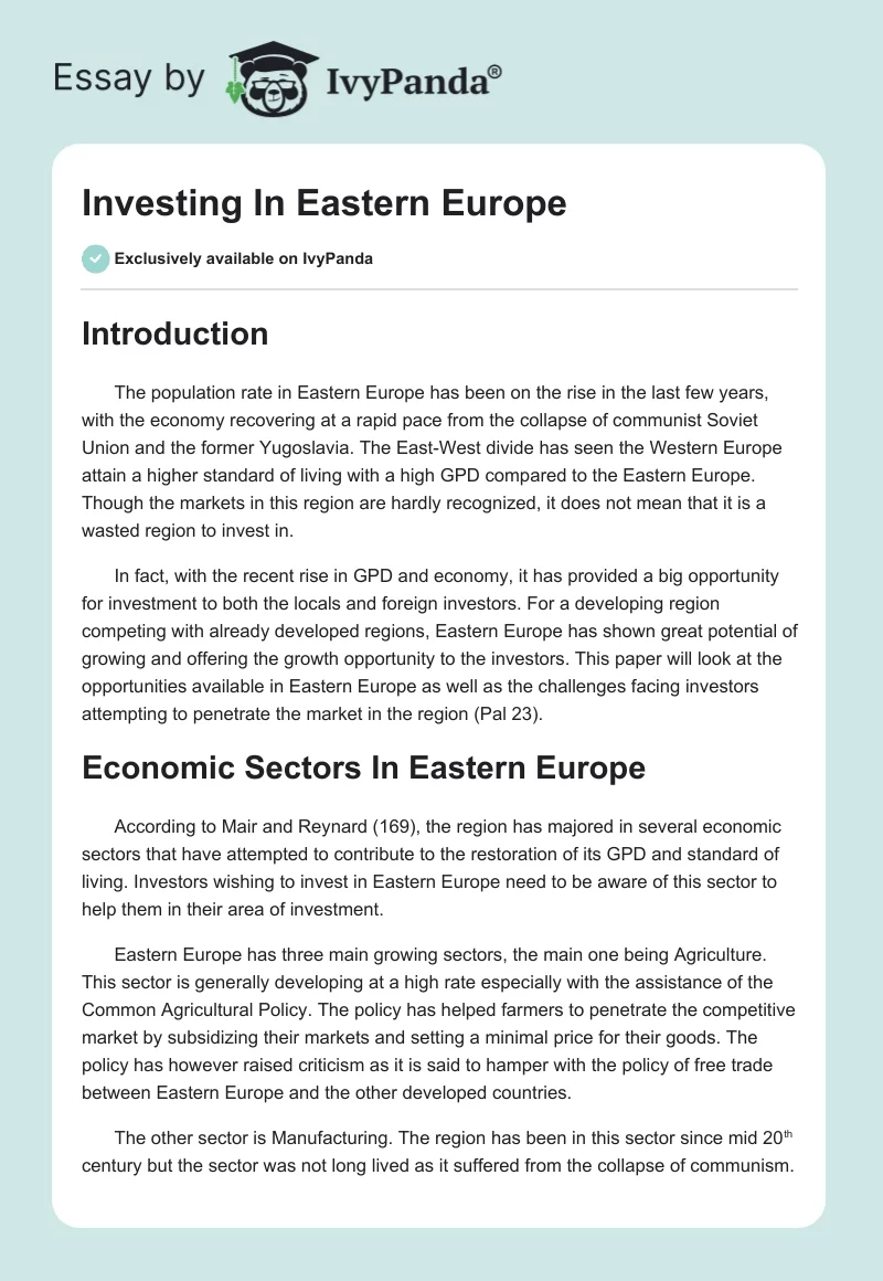 Investing In Eastern Europe. Page 1