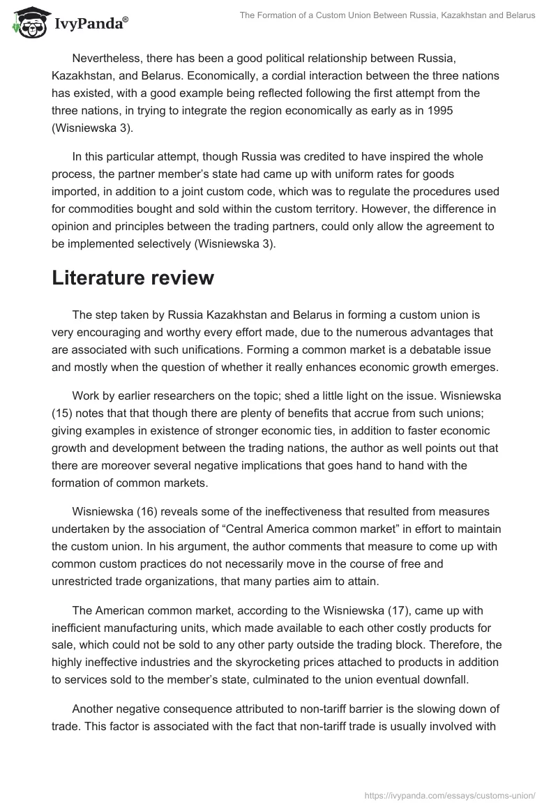 The Formation of a Custom Union Between Russia, Kazakhstan and Belarus. Page 2