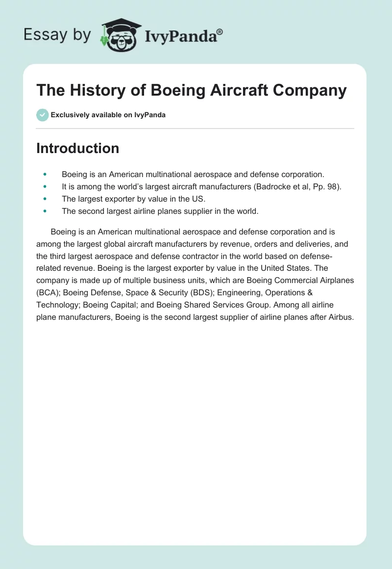 The History of Boeing Aircraft Company. Page 1