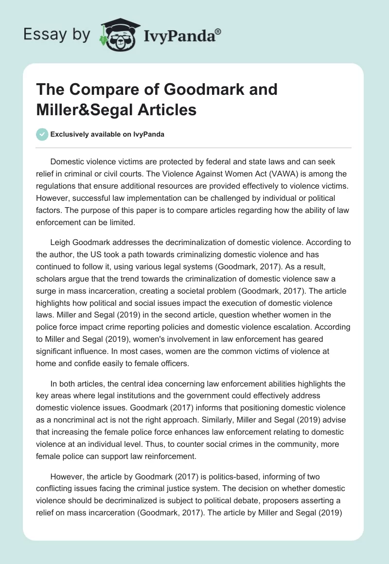 The Compare of Goodmark and Miller&Segal Articles. Page 1