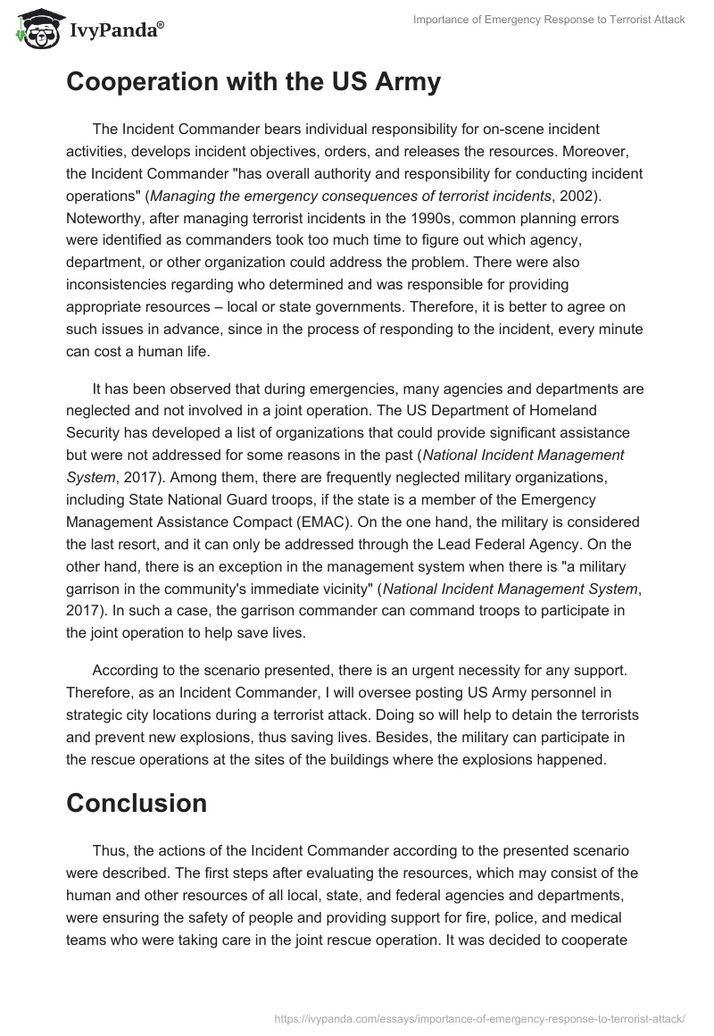 Importance of Emergency Response to Terrorist Attack. Page 4