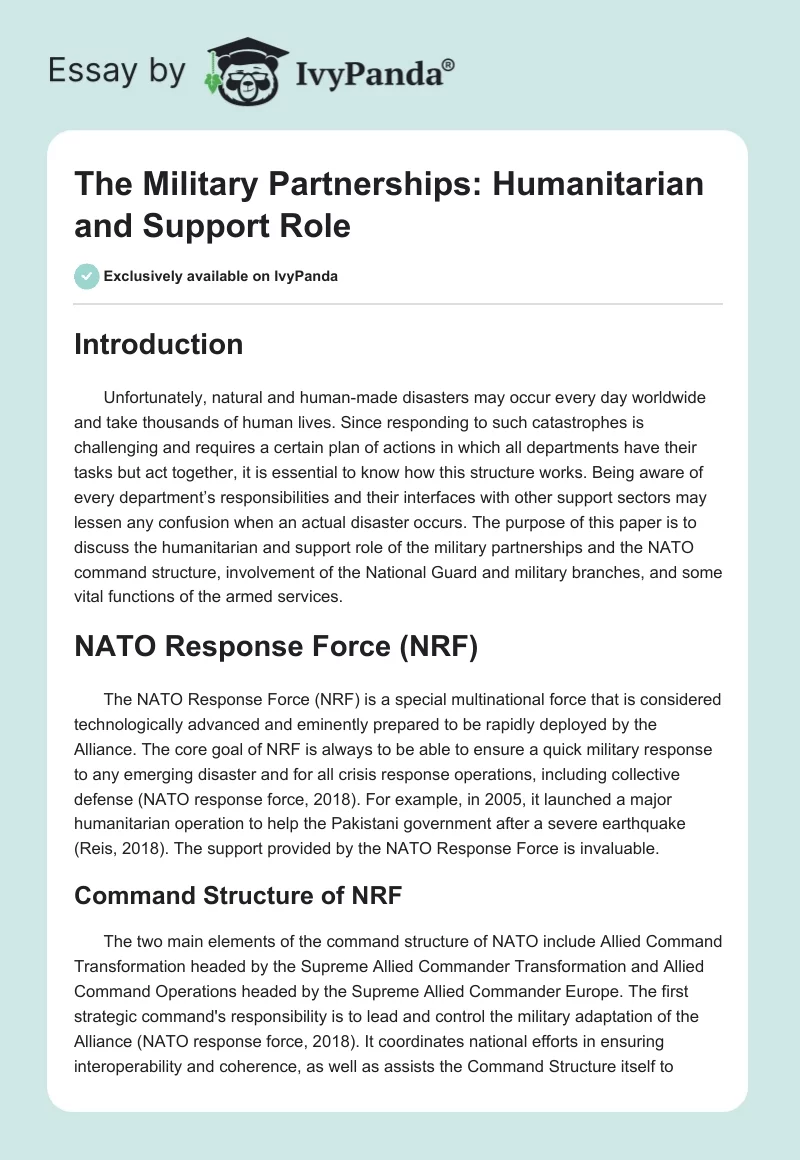 The Military Partnerships: Humanitarian and Support Role. Page 1