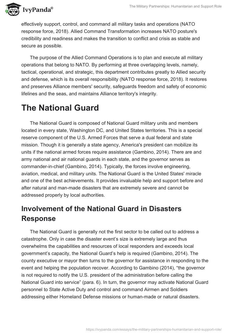 The Military Partnerships: Humanitarian and Support Role. Page 2