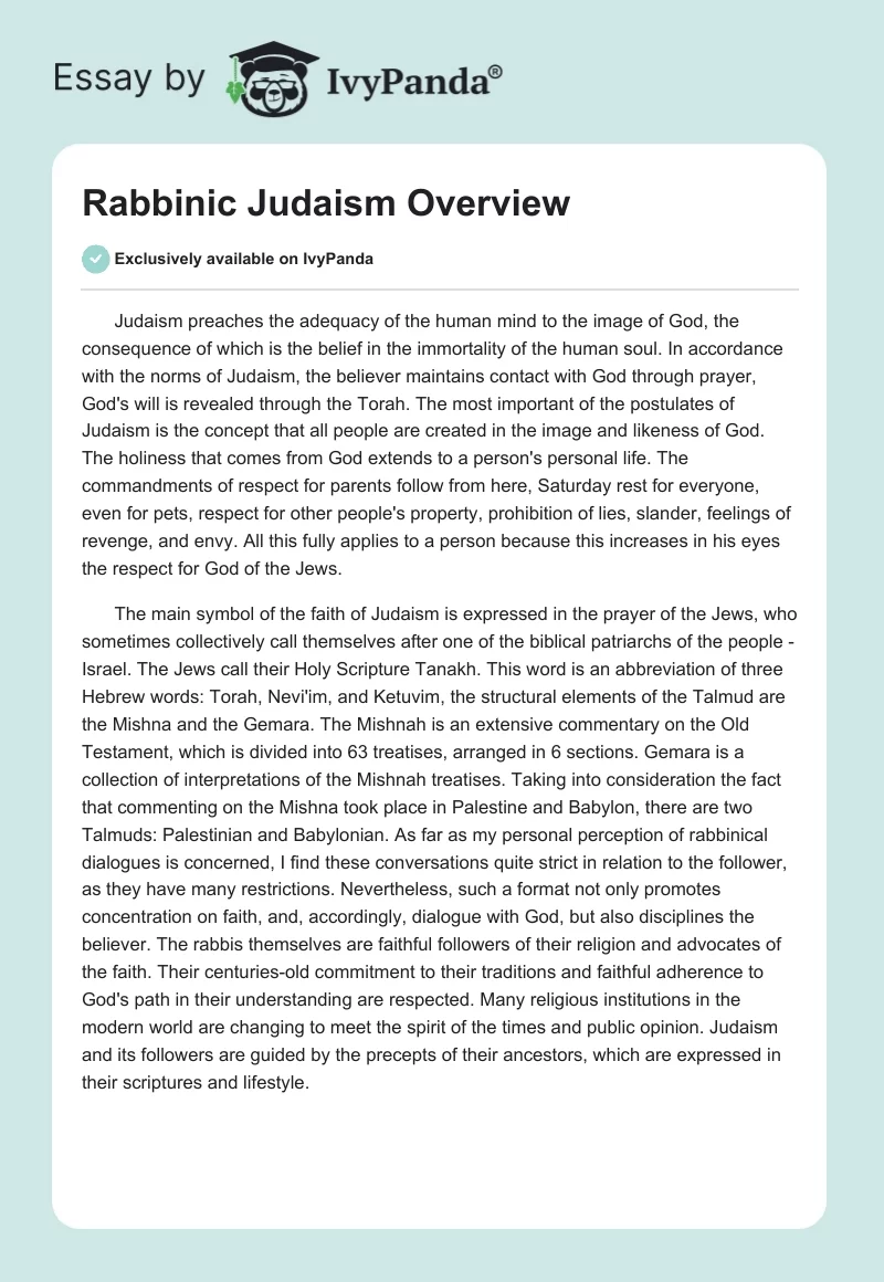 Rabbinic Judaism Overview. Page 1