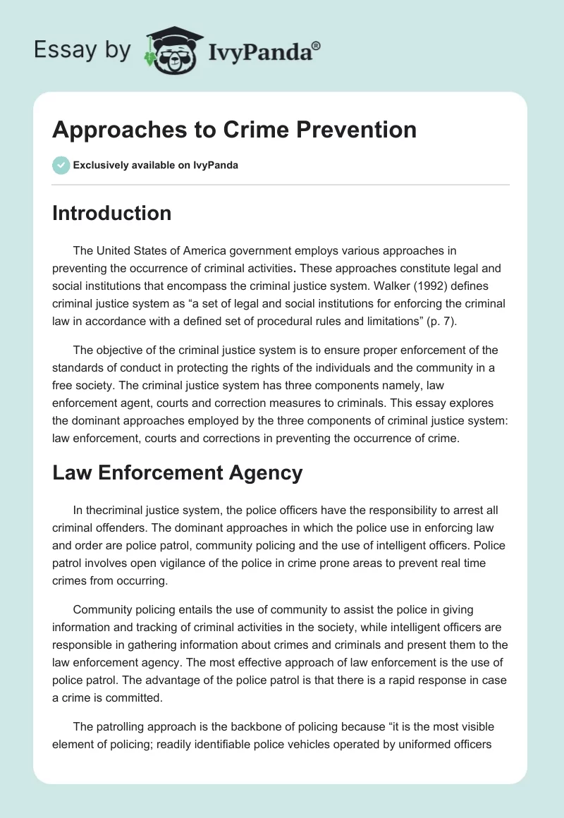 Approaches to Crime Prevention. Page 1