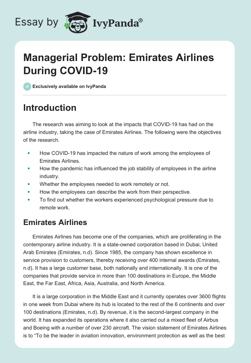 Managerial Problem: Emirates Airlines During COVID-19. Page 1