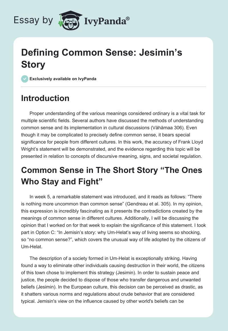 Defining Common Sense: Jesimin’s Story. Page 1