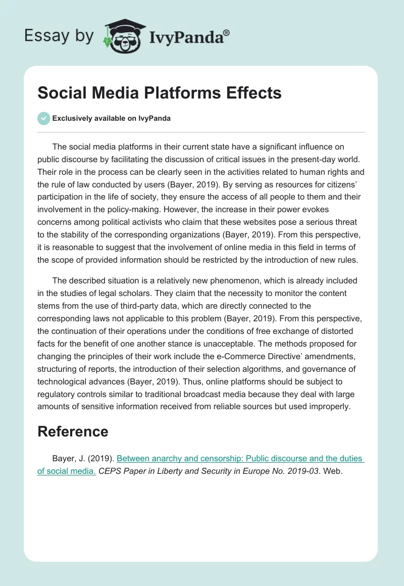 Social Media Platforms’ Effects. Page 1