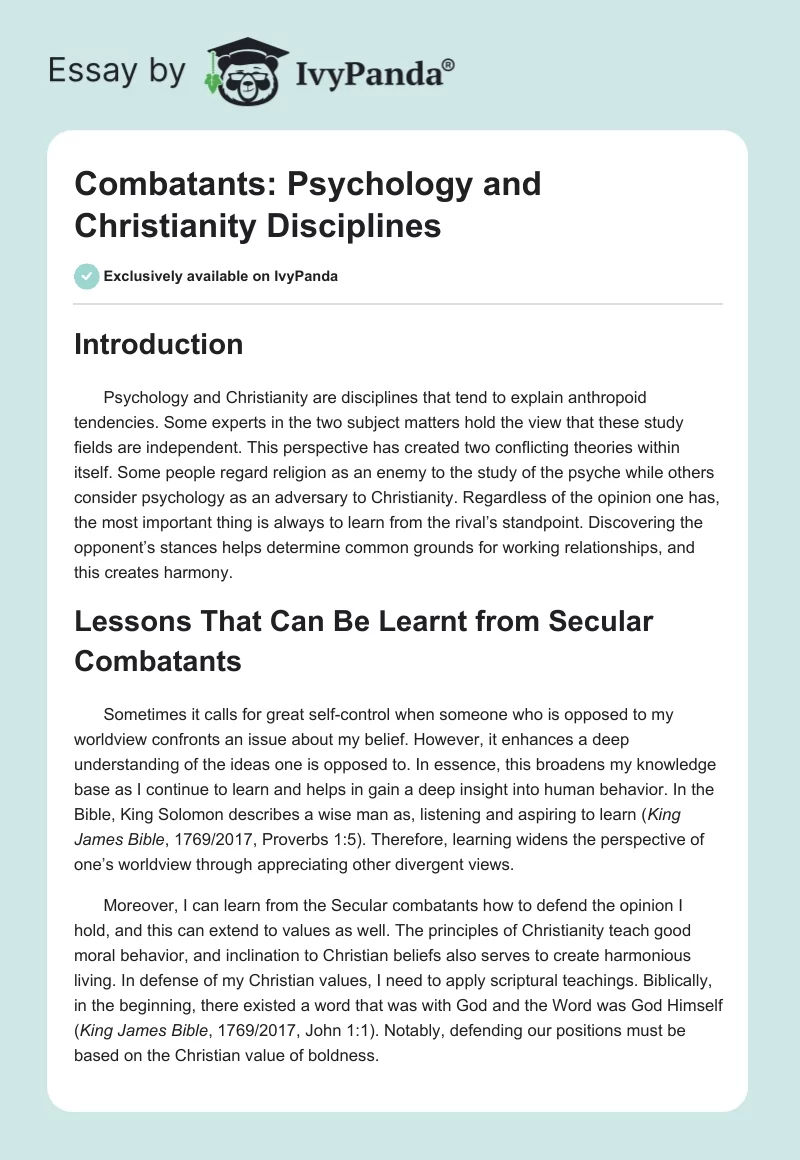 Combatants: Psychology and Christianity Disciplines. Page 1