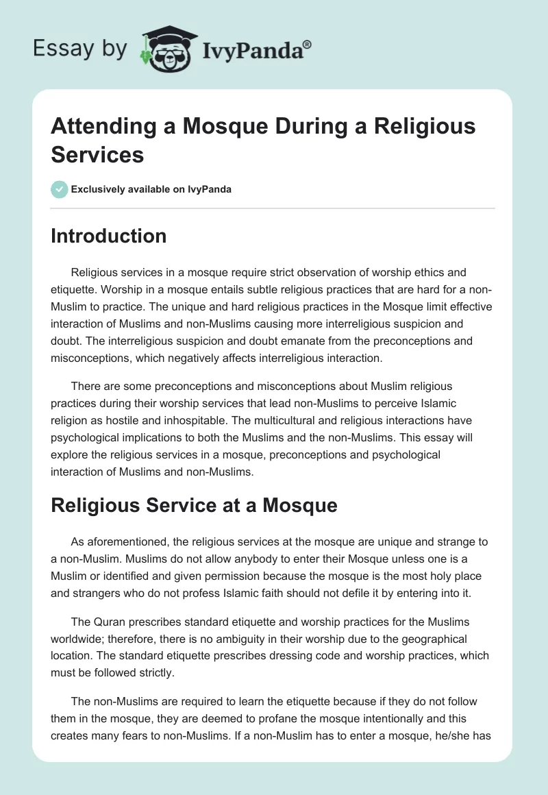 Attending a Mosque During a Religious Services. Page 1