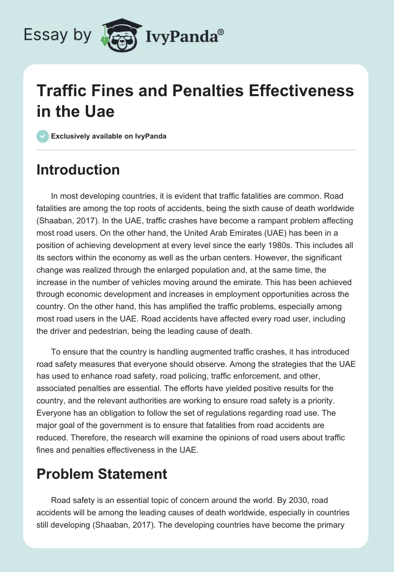 Traffic Fines and Penalties Effectiveness in the Uae. Page 1