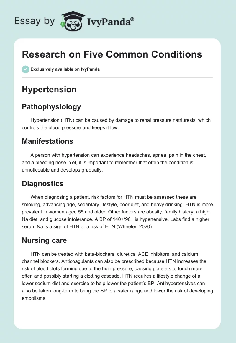 Research on Five Common Conditions. Page 1