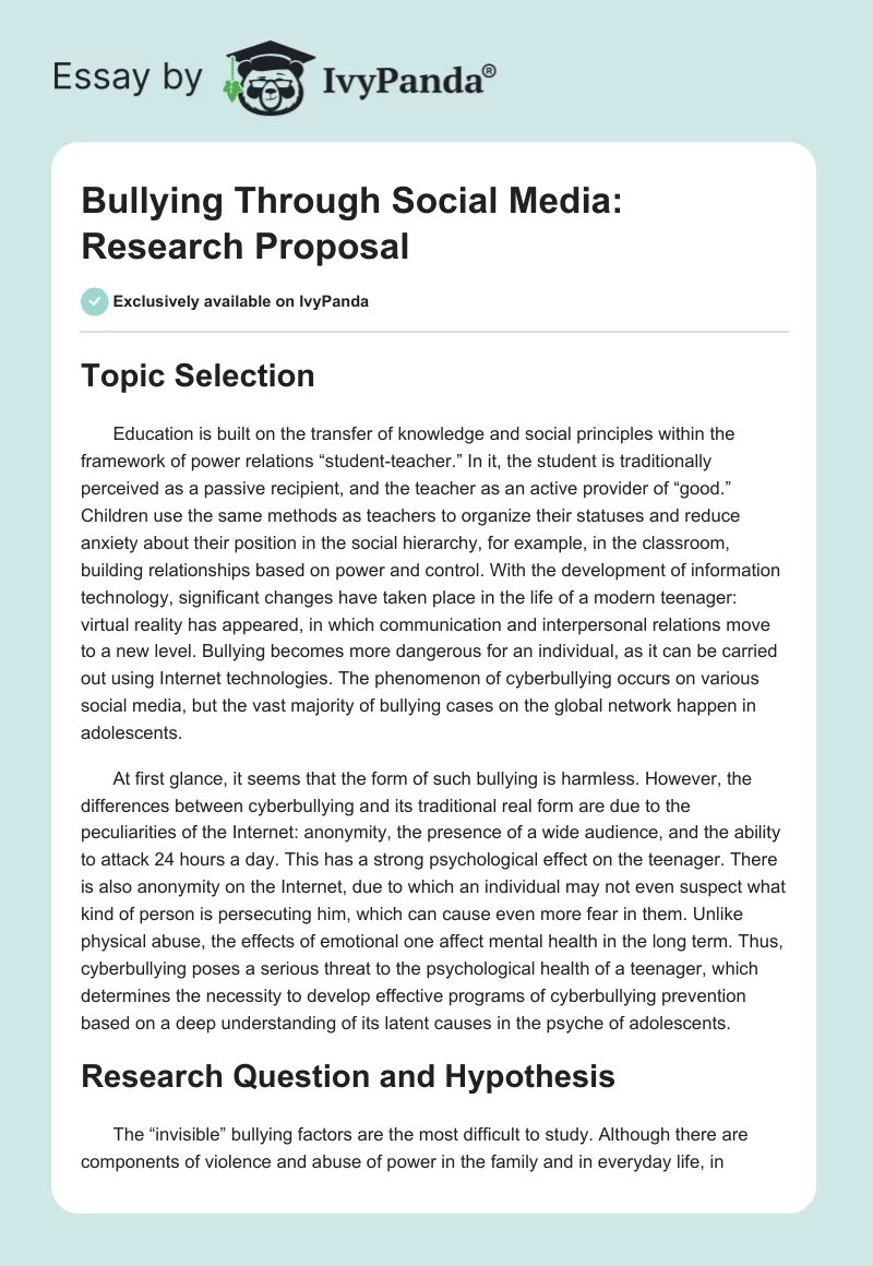 Bullying Through Social Media: Research Proposal. Page 1