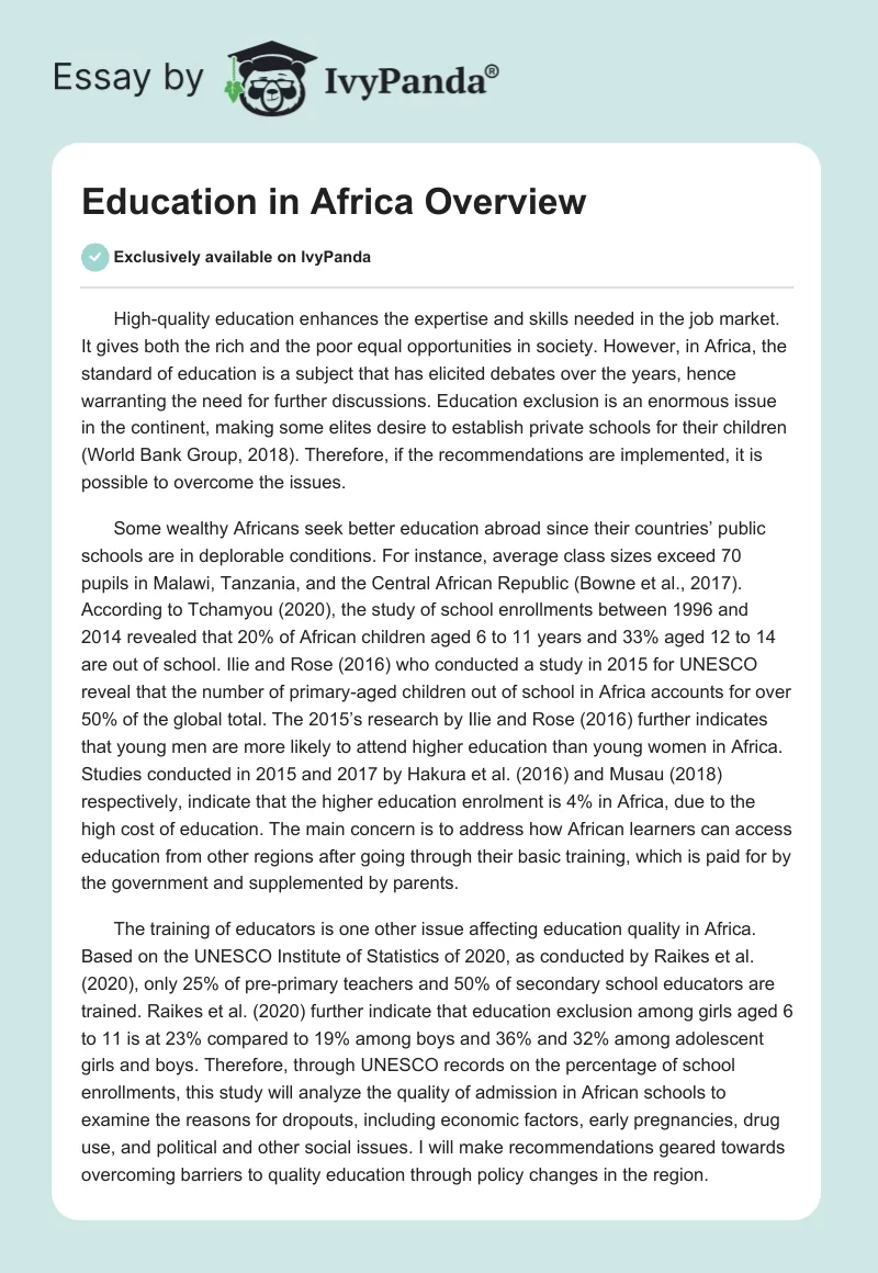 Education in Africa Overview. Page 1