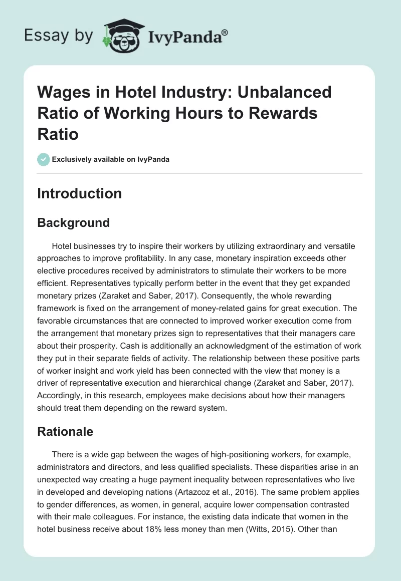 Wages in Hotel Industry: Unbalanced Ratio of Working Hours to Rewards Ratio. Page 1