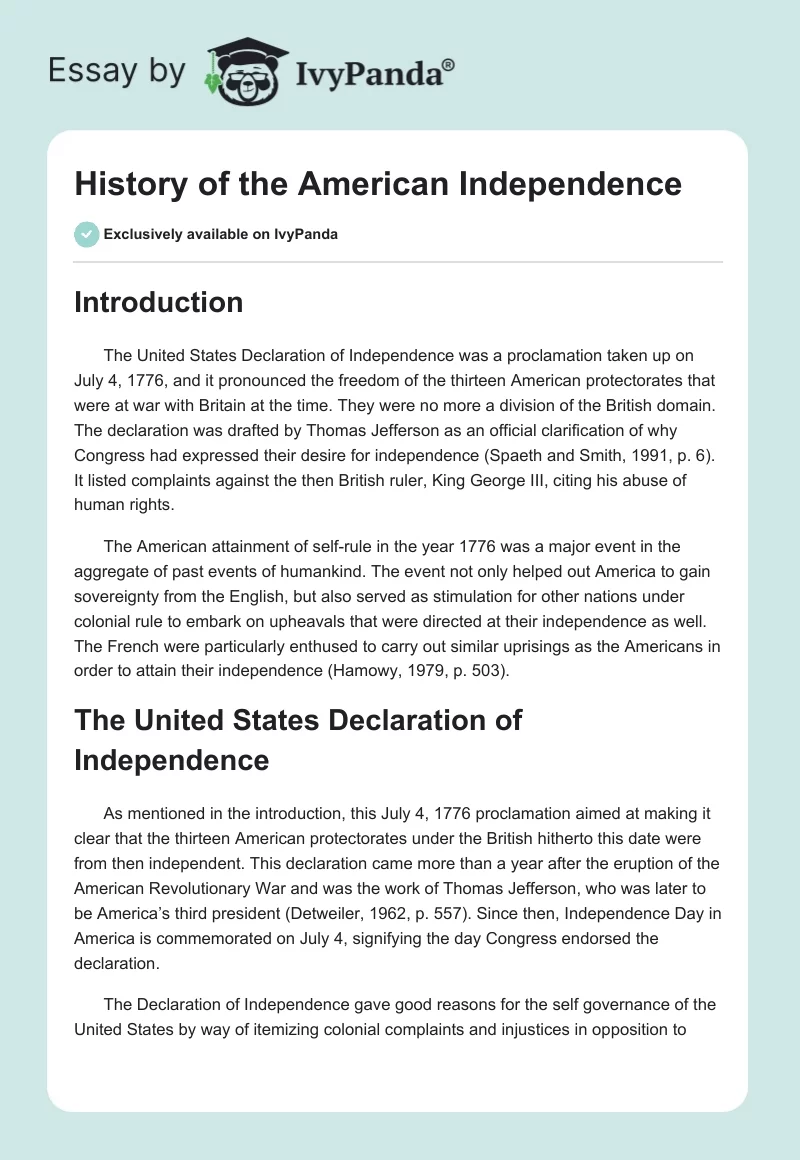History of the American Independence. Page 1