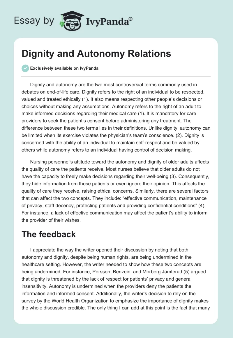 Dignity and Autonomy Relations. Page 1