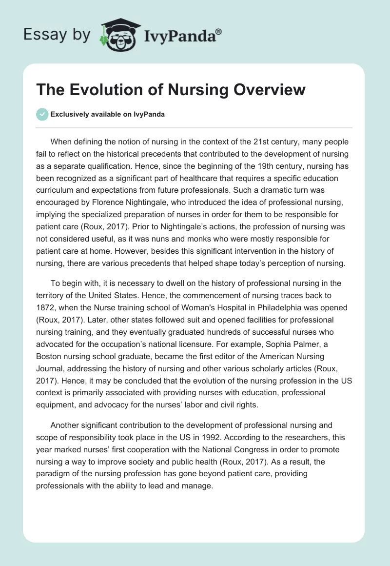 The Evolution of Nursing Overview. Page 1