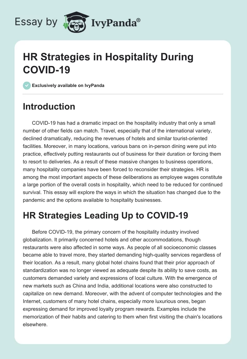 HR Strategies in Hospitality During COVID-19. Page 1