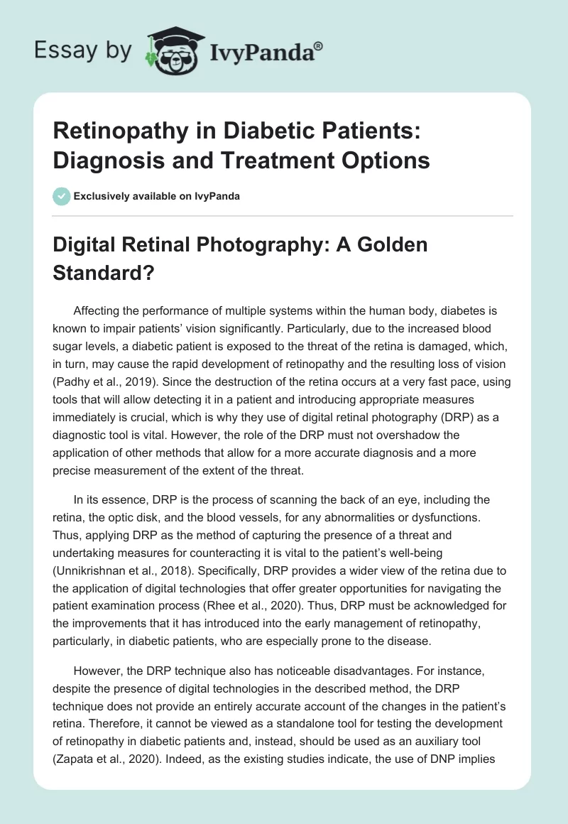 Retinopathy in Diabetic Patients: Diagnosis and Treatment Options. Page 1