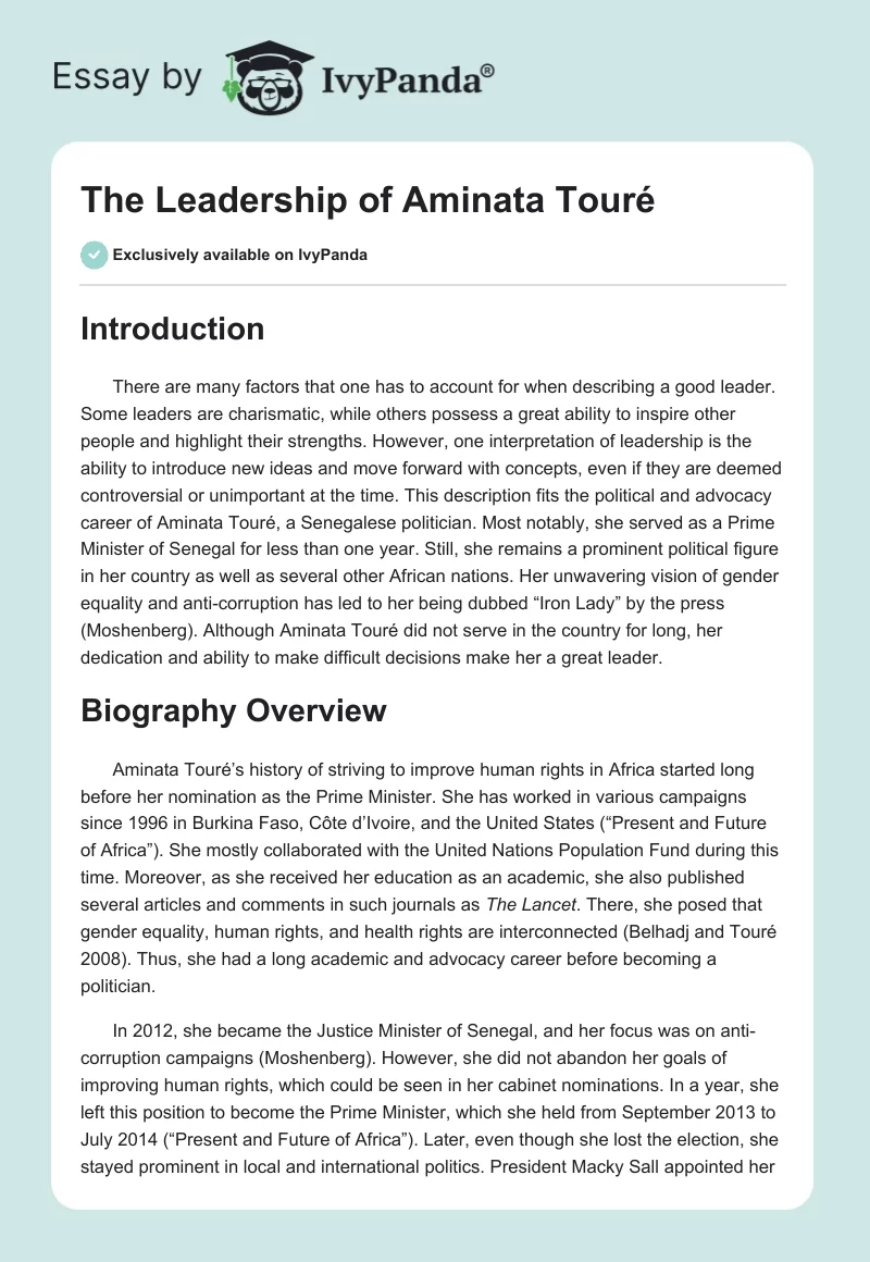 The Leadership of Aminata Touré. Page 1