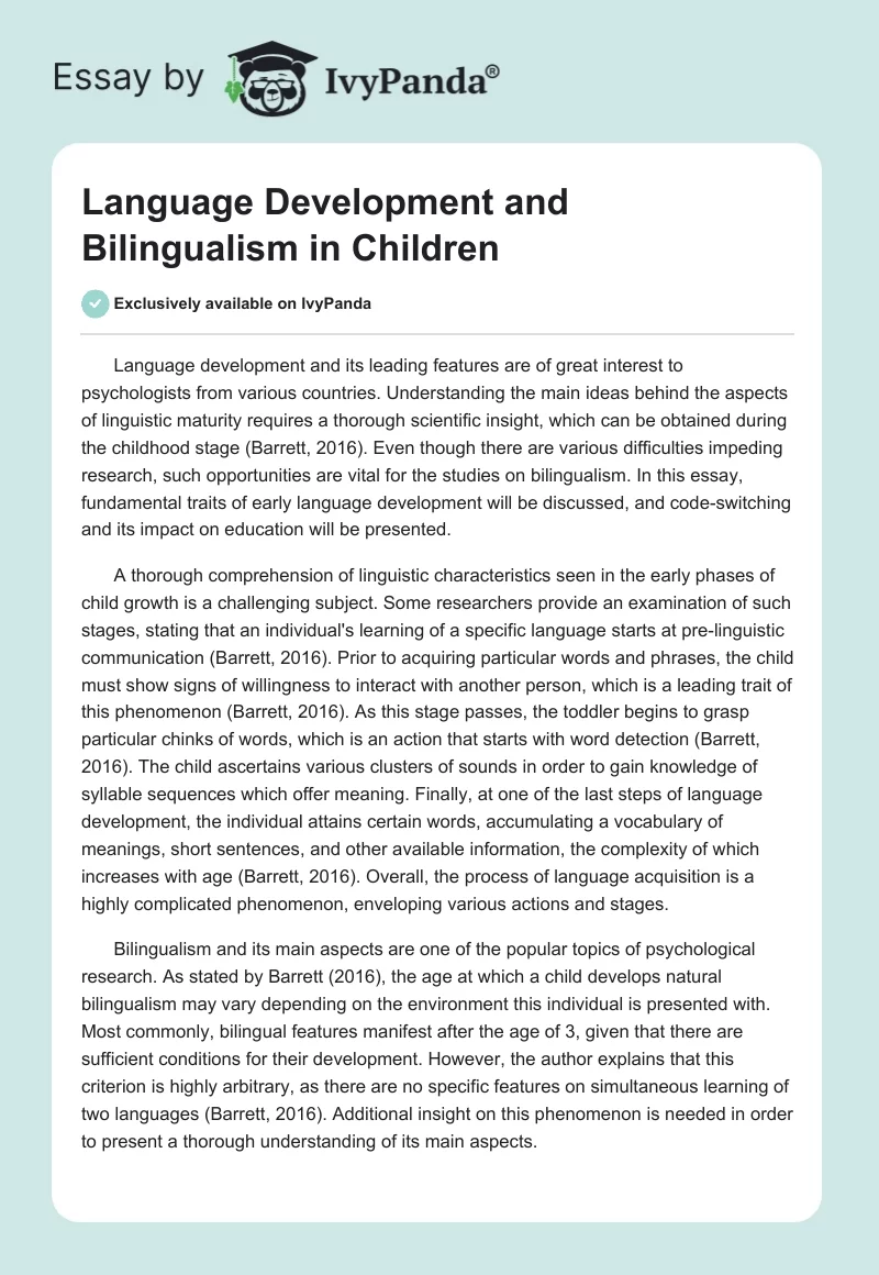 Language Development and Bilingualism in Children. Page 1