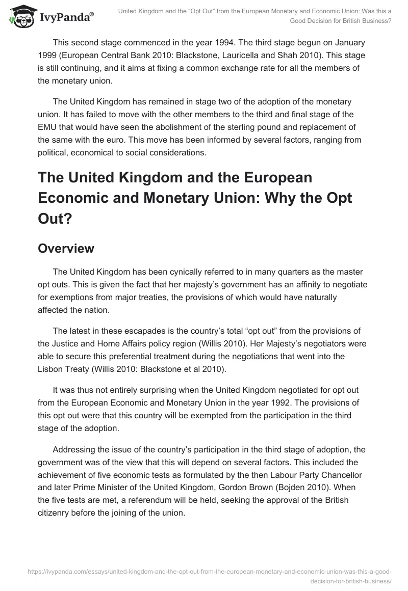 United Kingdom and the “Opt Out” from the European Monetary and Economic Union: Was this a Good Decision for British Business?. Page 4