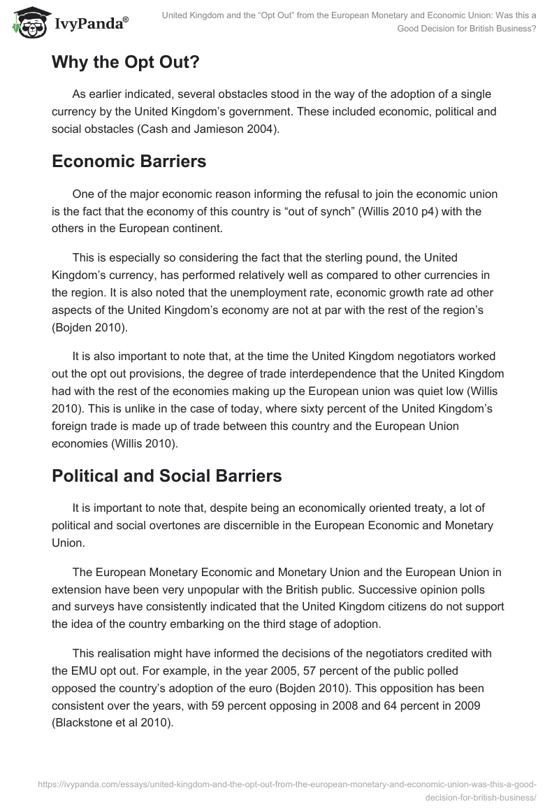United Kingdom and the “Opt Out” from the European Monetary and Economic Union: Was this a Good Decision for British Business?. Page 5