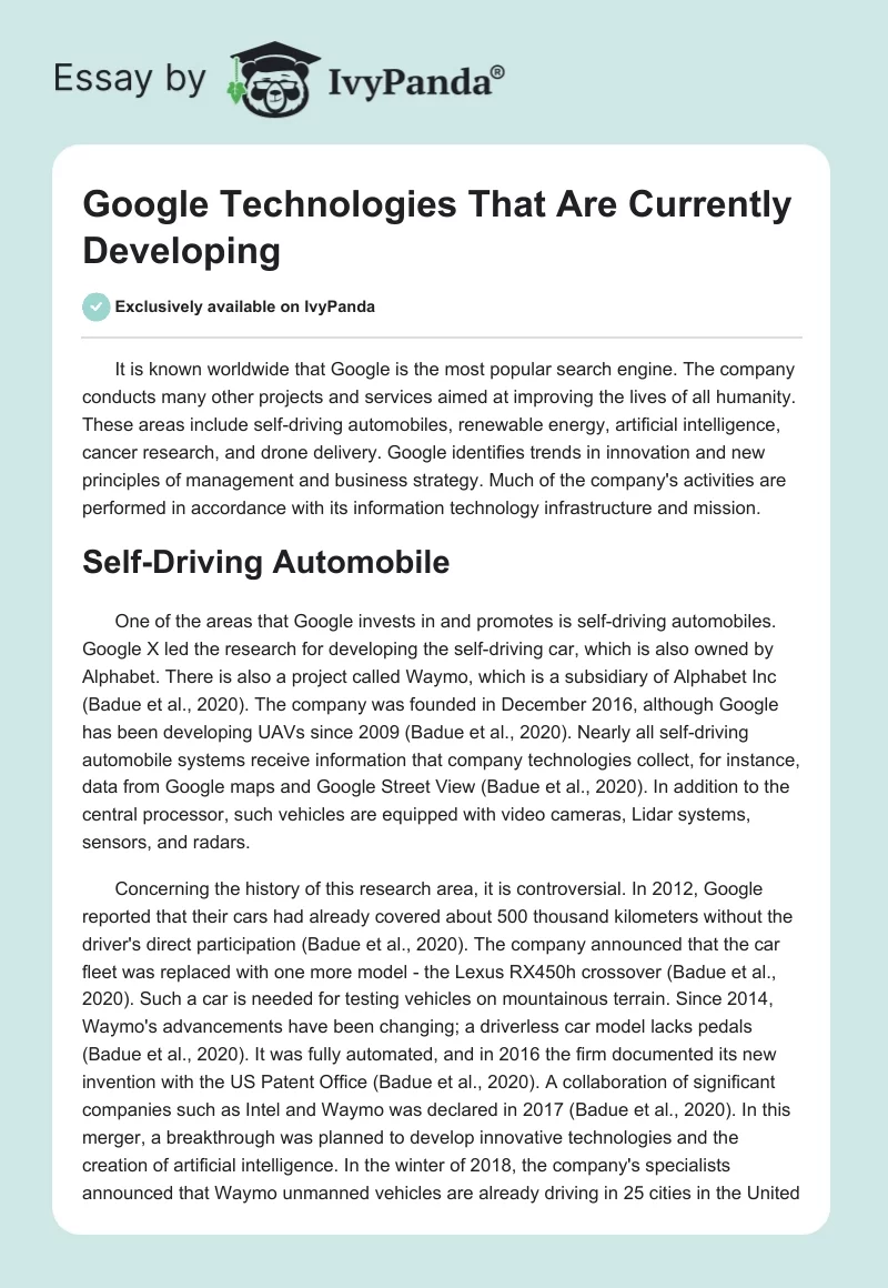 Google Technologies That Are Currently Developing. Page 1