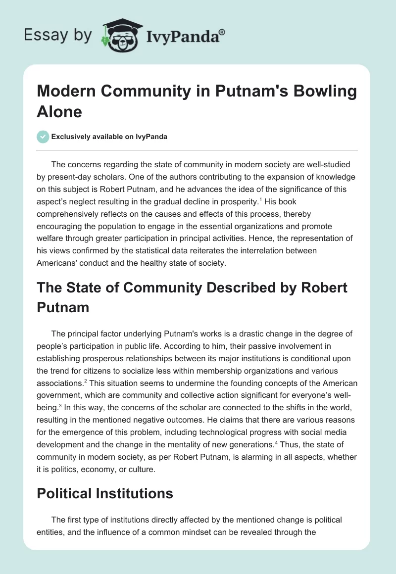 Modern Community in Putnam's Bowling Alone. Page 1