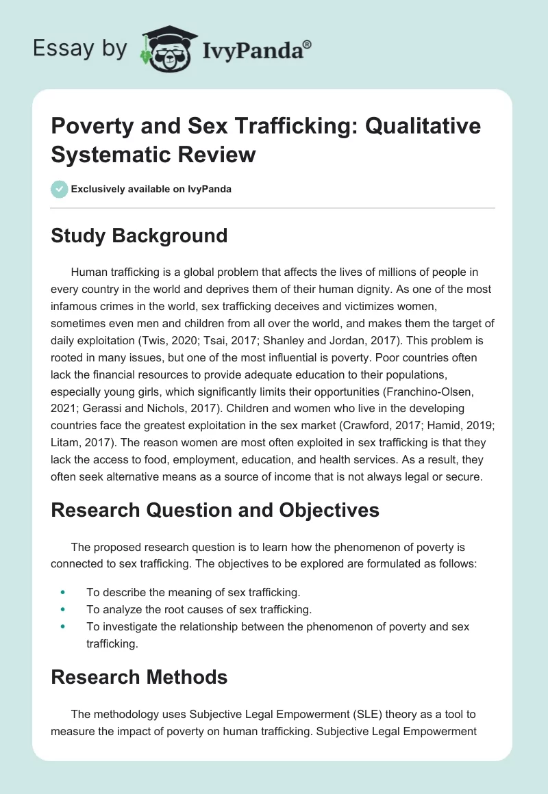Poverty and Sex Trafficking: Qualitative Systematic Review. Page 1
