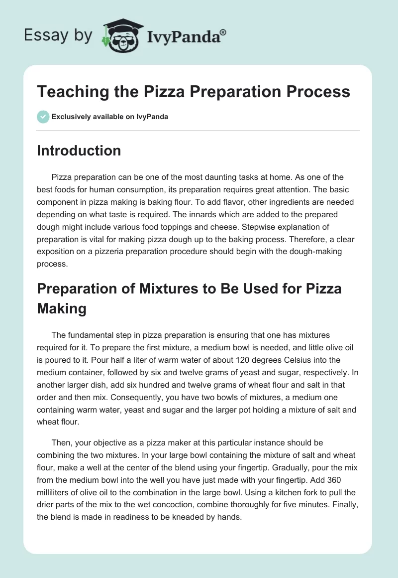 Teaching the Pizza Preparation Process. Page 1