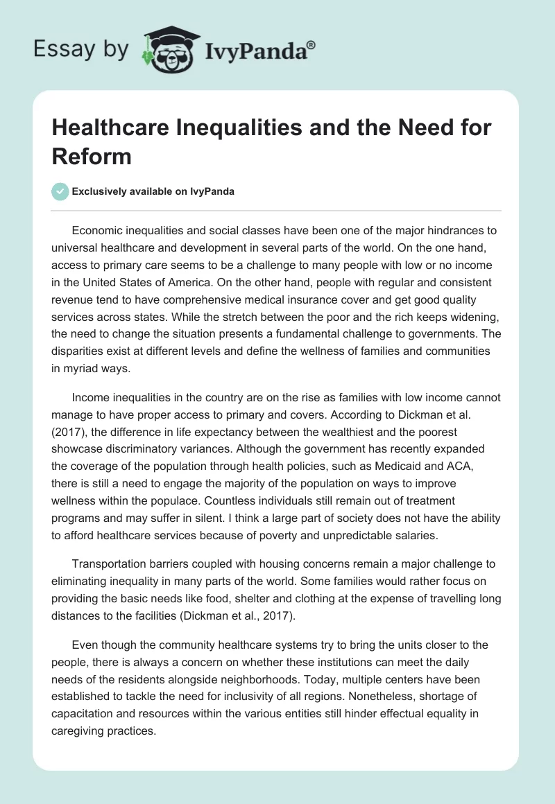 Healthcare Inequalities and the Need for Reform. Page 1