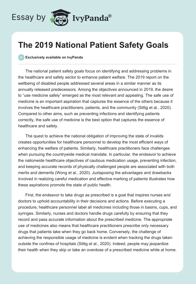 The 2019 National Patient Safety Goals. Page 1