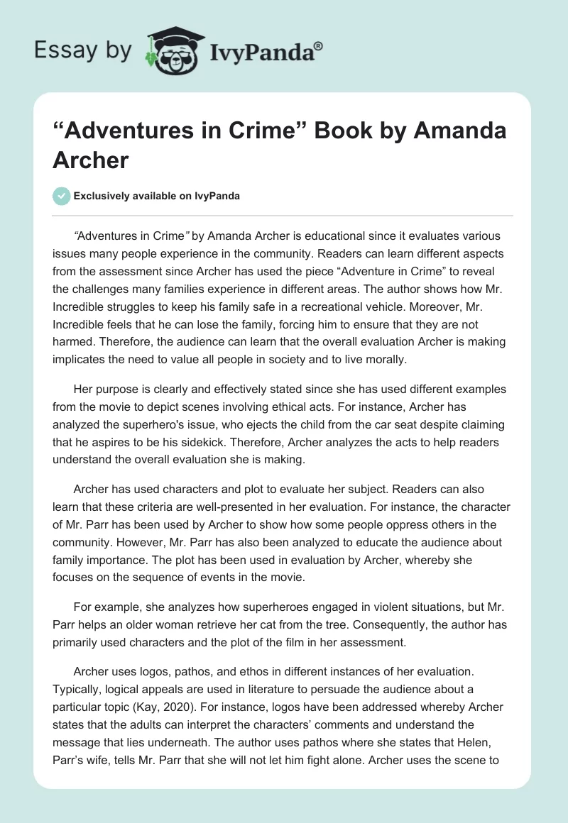 “Adventures in Crime” Book by Amanda Archer. Page 1
