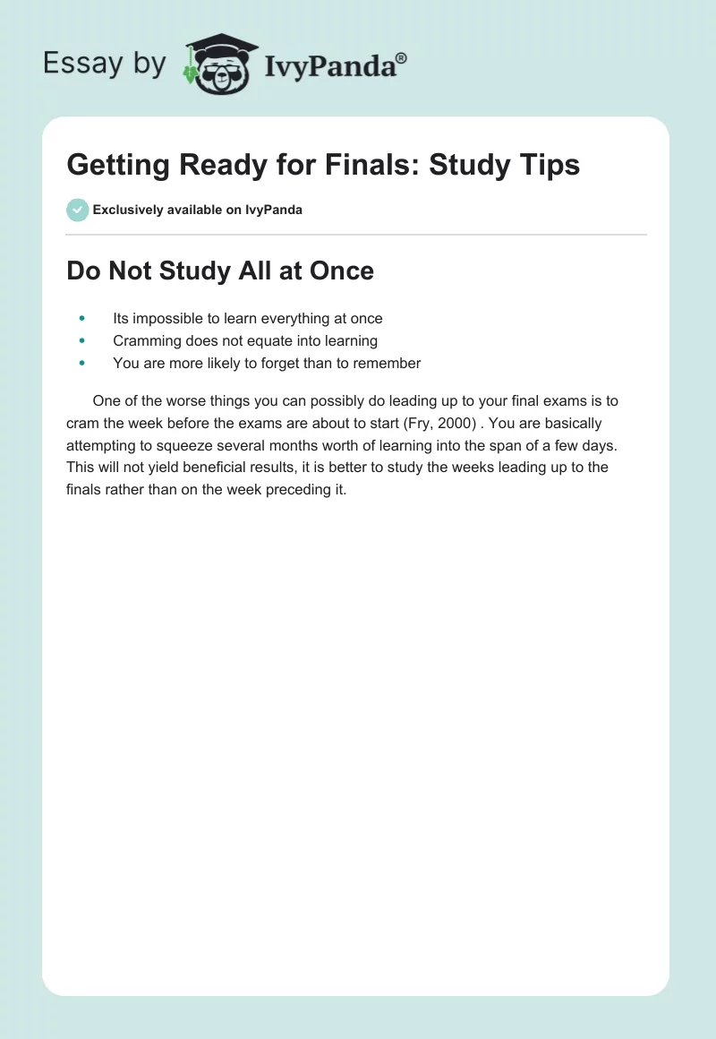 Getting Ready for Finals: Study Tips. Page 1